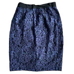 Anthropologie Tracy Reece Navy Lace Pencil Skirt